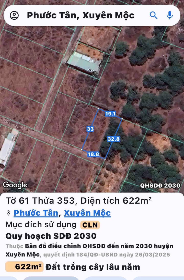 Lô đất 622m² tại Xã Phước Tân, Huyện Xuyên Mộc - Giá chỉ 1.8 tỷ thương lượng!