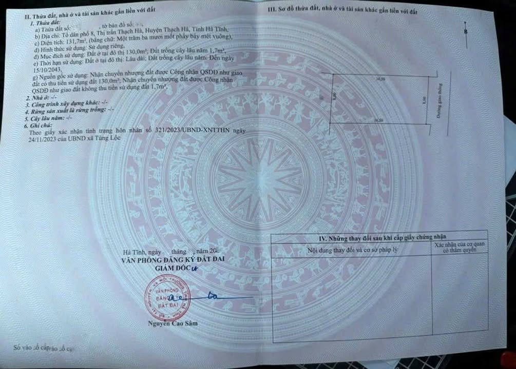 Đất Thổ Cư Thị Trấn Thạch Hà 131.7m² giá 1.9 tỷ - Đầu tư tiềm năng ngay gần trung tâm!