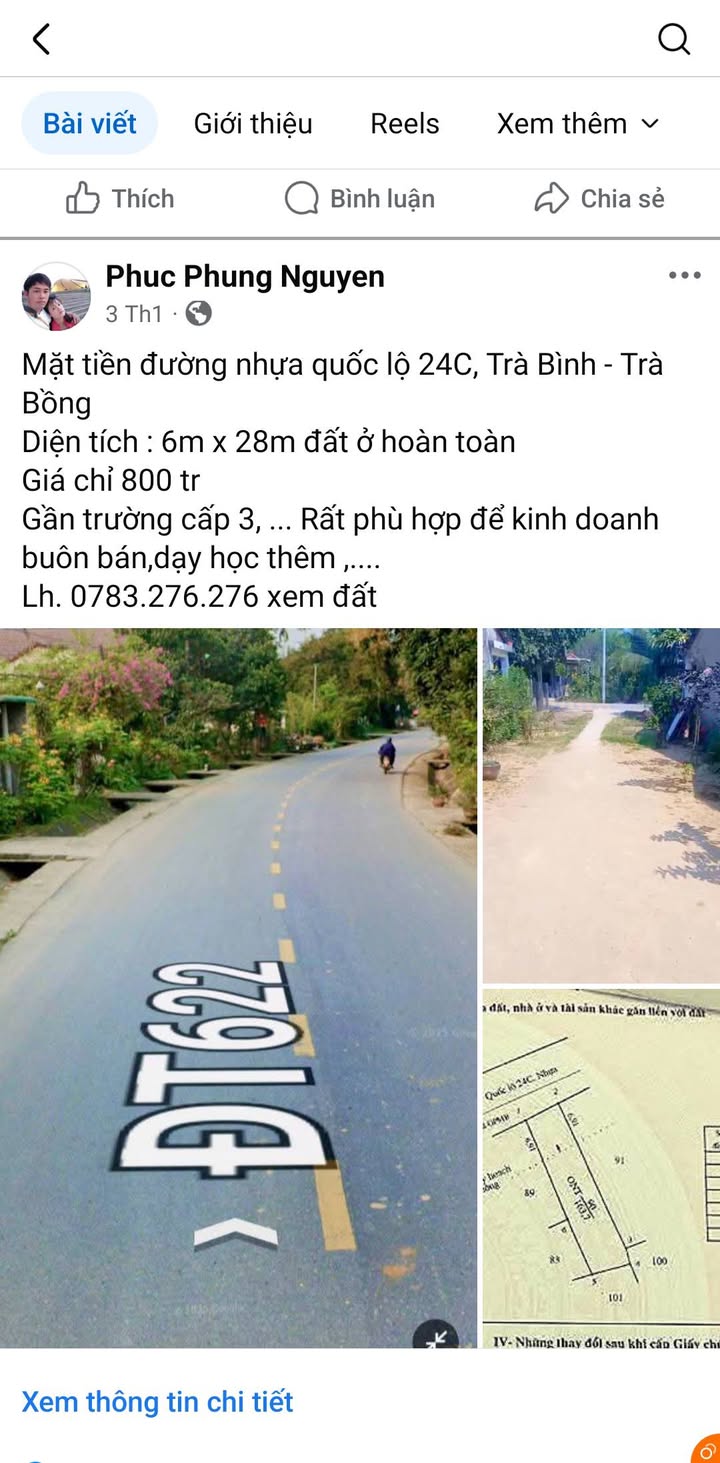 Đất ở Trà Bình - Trà Bồng 255m² giá 500 triệu - Mặt tiền Quốc lộ 24C