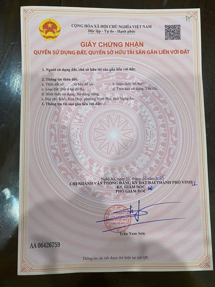 Đất nền Nghi Ân, TP Vinh 97m² giá 2 tỷ - Đường thông thoáng gần Đại học Vinh!