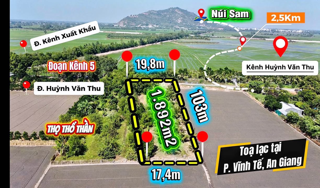 Đất nền 1.892m² tại Châu Đốc, An Giang - Chính chủ bán gấp 1.2 tỷ!