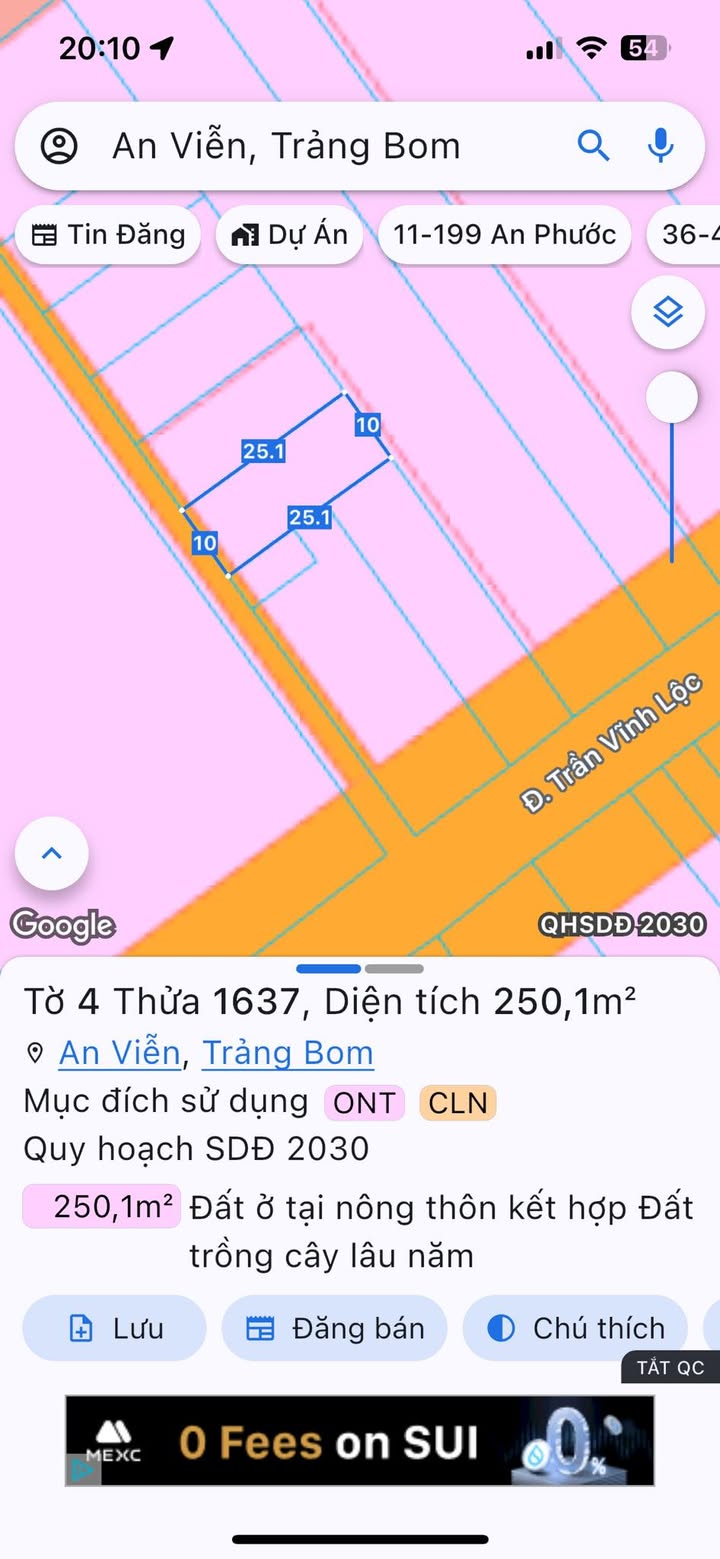 Đất thổ cư 250m² Trần Vĩnh Lộc, An Viễn, Trảng Bom - Giá chỉ 2.2 tỷ!