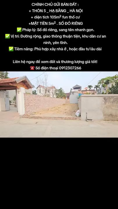 Đất thổ cư Thôn 5 Hạ Bằng 105m² giá thỏa thuận - Tiềm năng đầu tư cao!