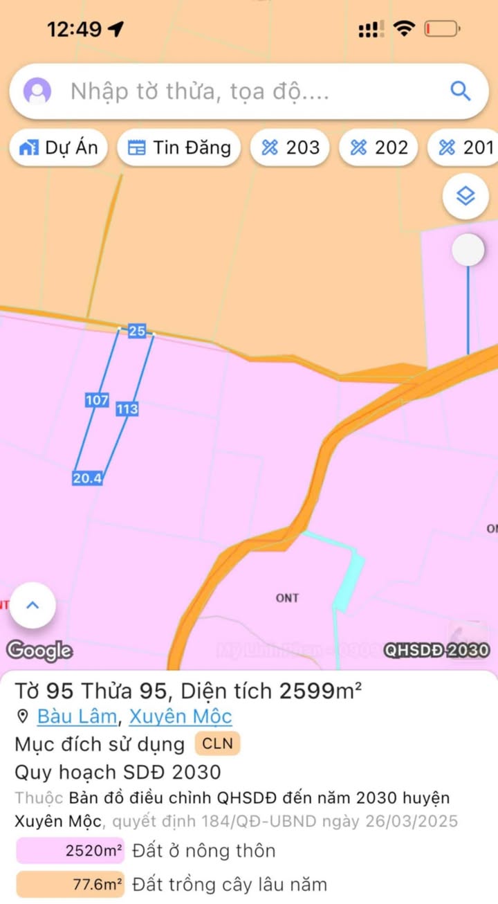 Đất Bàu Lâm 2600m² giá 1 tỷ - Sổ hồng chính chủ, mặt tiền đường bê tông