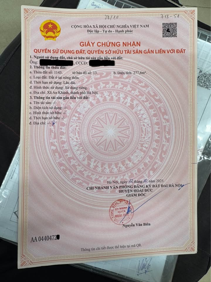 Đất thổ cư Thôn An Hạ, Xã An Khánh 277,6m² - Sổ đỏ chính chủ, giá tốt thương lượng!