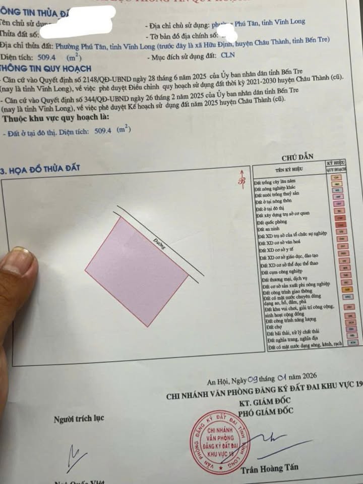 Đất nền biệt thự 500m² phường Phú Tân giá 1.6 tỷ - Sổ đỏ chính chủ!