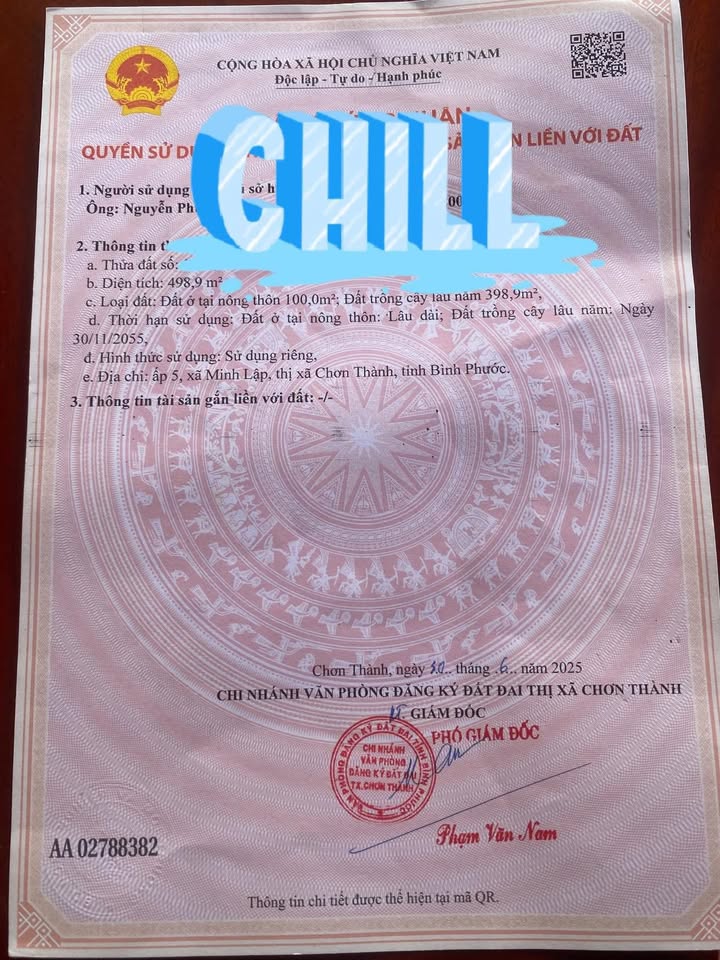 Đất nền Chơn Thành 500m² giá 350 triệu - Sổ đỏ chính chủ, thổ cư 100%!