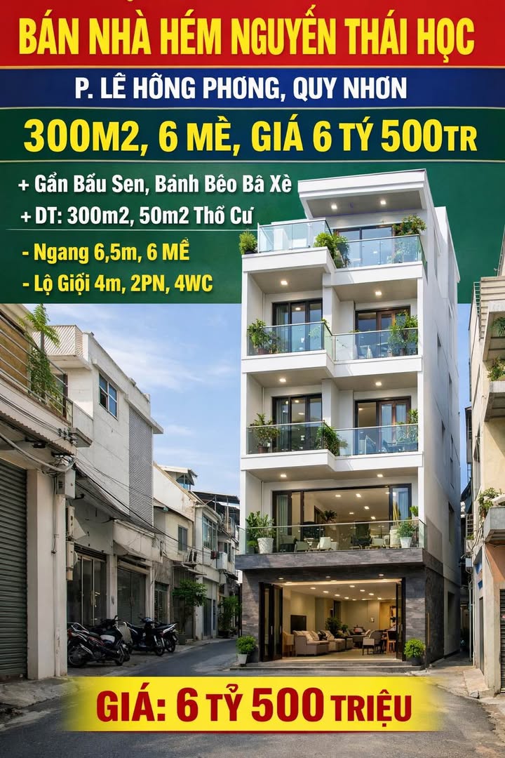 Nhà Hẻm Nguyễn Thái Học, Quy Nhơn 300m² giá 6.5 tỷ - Sổ hồng chính chủ!