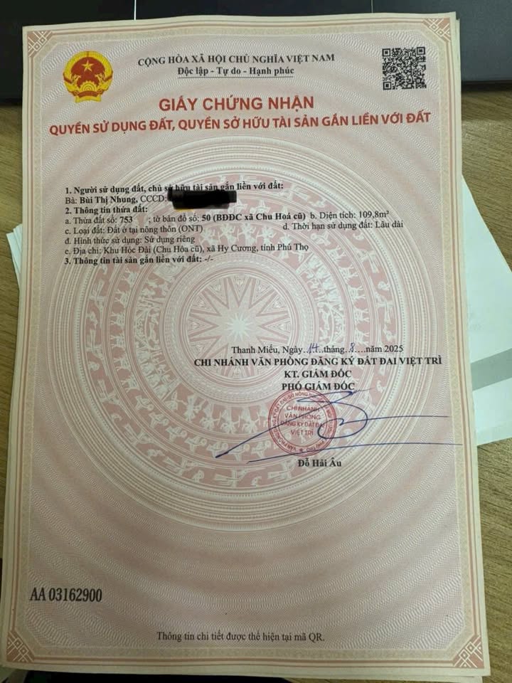 Đất thổ cư 110m² tại Chu Hóa, Việt Trì - Sổ hồng chính chủ, pháp lý rõ ràng