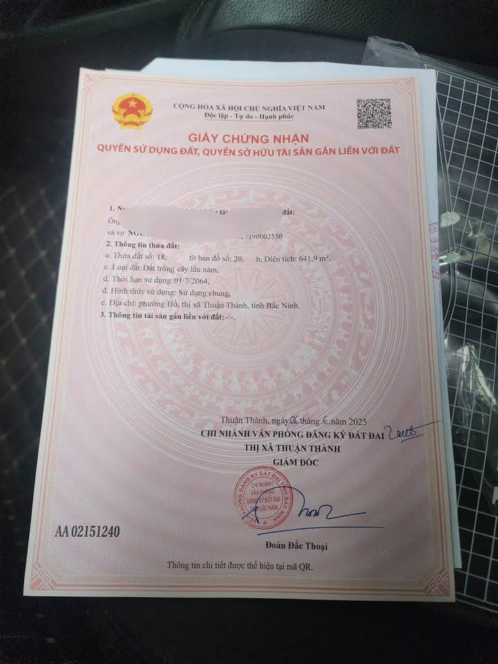 Đất nền Phường Hồ, Thị xã Thuận Thành, 641m² - Vị trí đẹp, tiềm năng đầu tư cao!