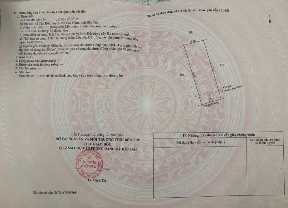 Đất nền Tân Hội, Mỏ Cày Nam 109m² giá 550 triệu - Đường rộng, pháp lý rõ ràng!