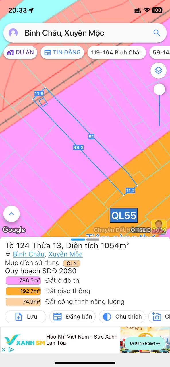 Đất nền Bình Châu Xuyên Mộc 1,054m² giá 5.5 tỷ - Pháp lý rõ ràng, có sổ hồng