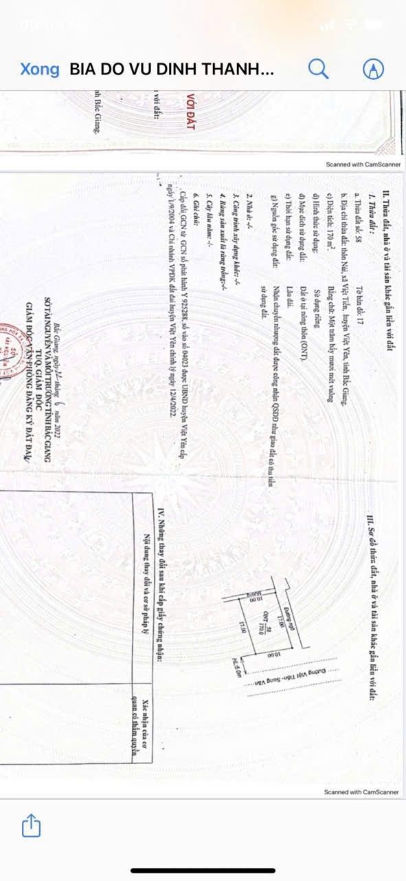 Lô đất thổ cư 170m² tại thôn Núi, xã Việt Tiến giá 3.7 tỷ - Đầu tư sinh lời ngay!