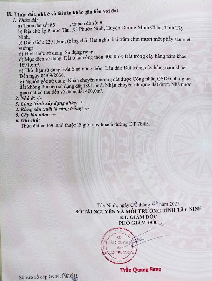 Đất thổ cư 2291m² mặt tiền ĐT 784B, Tây Ninh - Tiềm năng làm cây xăng và kho xưởng!