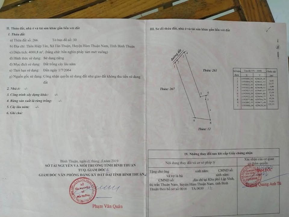 Đất trồng cây lâu năm tại xã Tân Thành, huyện Hàm Thuận Nam, Bình Thuận 4000m² - Sổ đỏ chính chủ, giá chỉ 860 triệu!