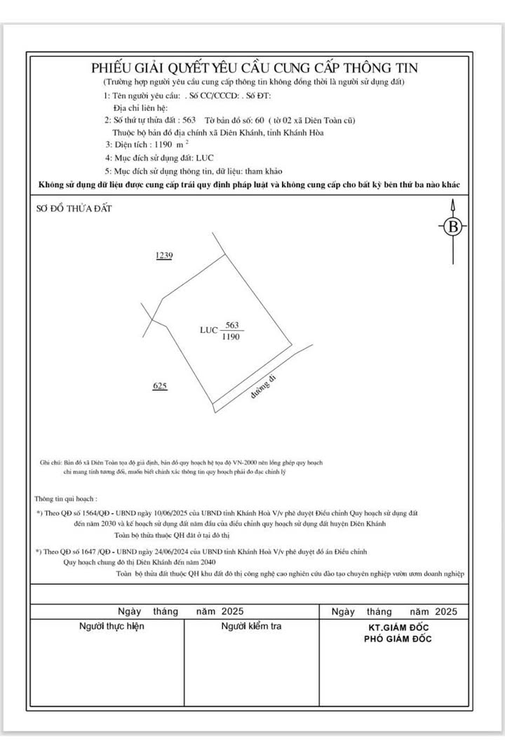 Đất thổ cư 1200m² tại Xã Diên Khánh - Giá chỉ 1.1 tỷ VND