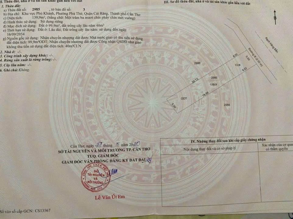 Đất thổ cư rạch Hàng Bần, Cái Răng 140m² giá 1.15 tỷ - Cơ hội đầu tư hấp dẫn!