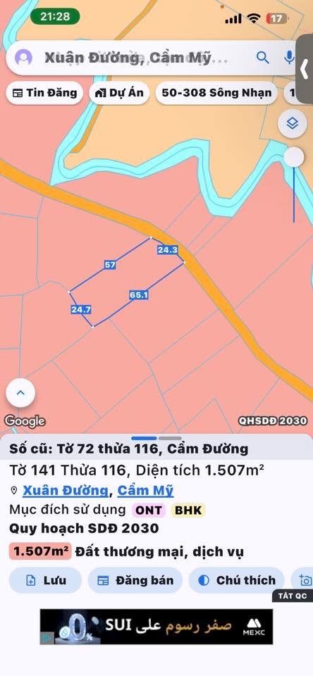 Đất thổ cư 1500m² xã Cẩm Đường - Giá 6 tỷ, cơ hội đầu tư lớn!