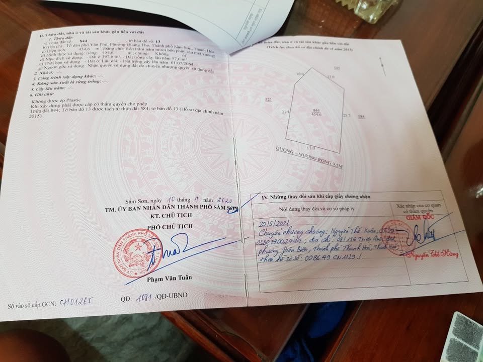 Đất thổ cư 454.6m² tại Quảng Thọ, Sầm Sơn - Sổ đỏ, giá chỉ 8 triệu/m²!