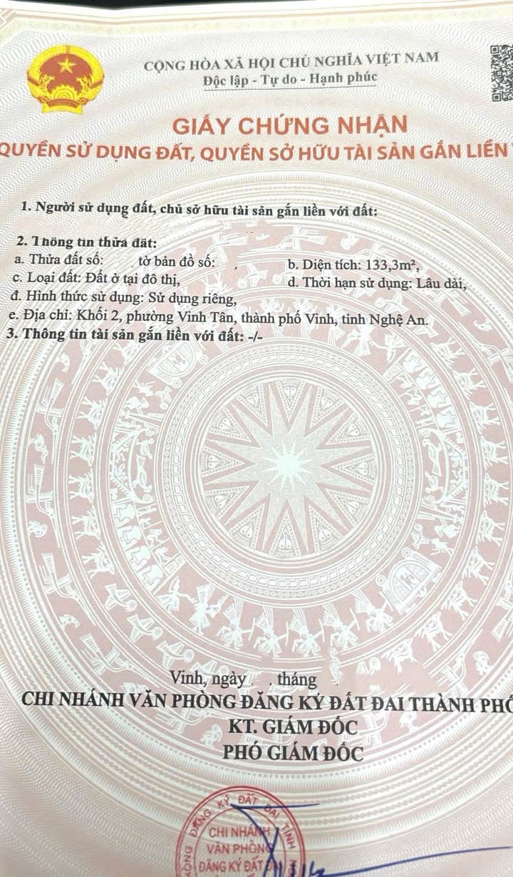 Lô đất ngõ Nguyễn Ngô Dật, Vinh Tân 133m² giá 3.x tỷ - Đầu tư lý tưởng!