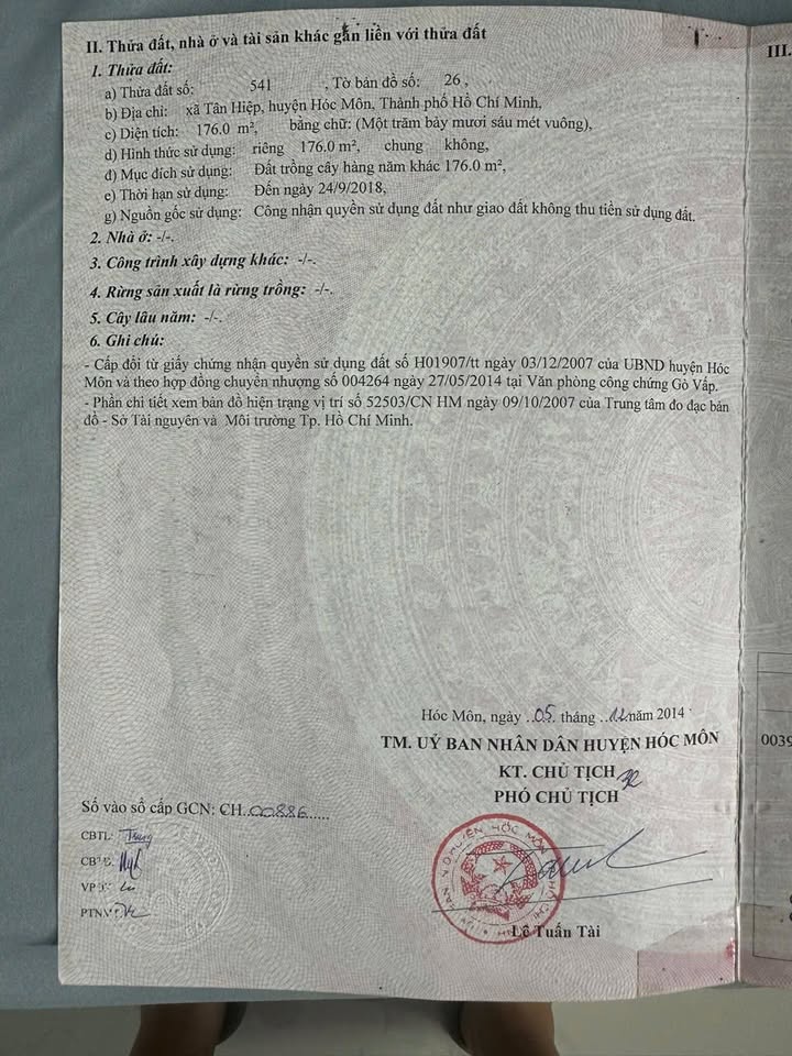 Đất nền Tân Hiệp Hóc Môn 178m² giá 2.52 tỷ - Cơ hội đầu tư hấp dẫn!