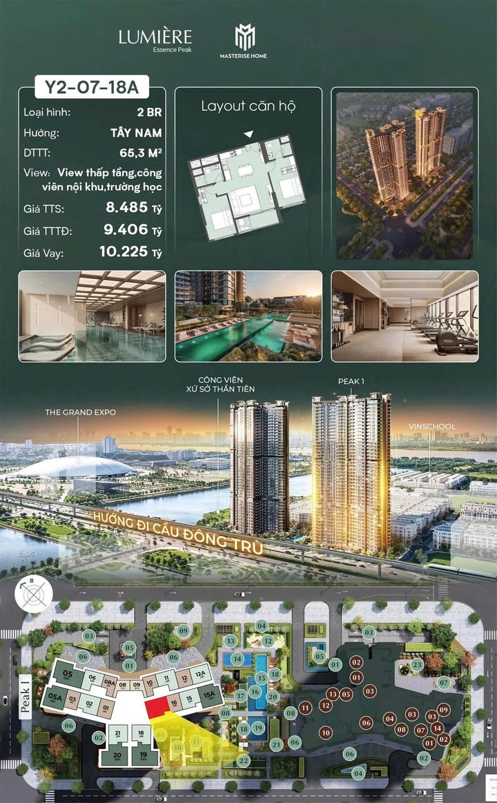 Căn hộ Y2-07-18A, Huyện Văn Giang 65m² giá tốt - View hồ và công viên