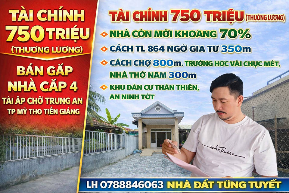 Nhà cấp 4 Trung An, TP Mỹ Tho 179m² giá 750 triệu - Pháp lý rõ ràng, ở ngay!