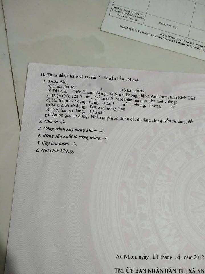 Đất tái định cư xã Nhơn Phong, thị xã An Nhơn 123m² giá 500 triệu - Đầu tư sinh lời ngay!