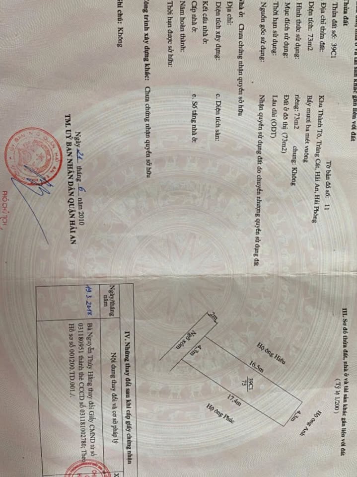 Đất nền Tràng Cát, Thủy Nguyên 73m² giá 1.788 tỷ - Tiện ích đầy đủ, gần trường học!