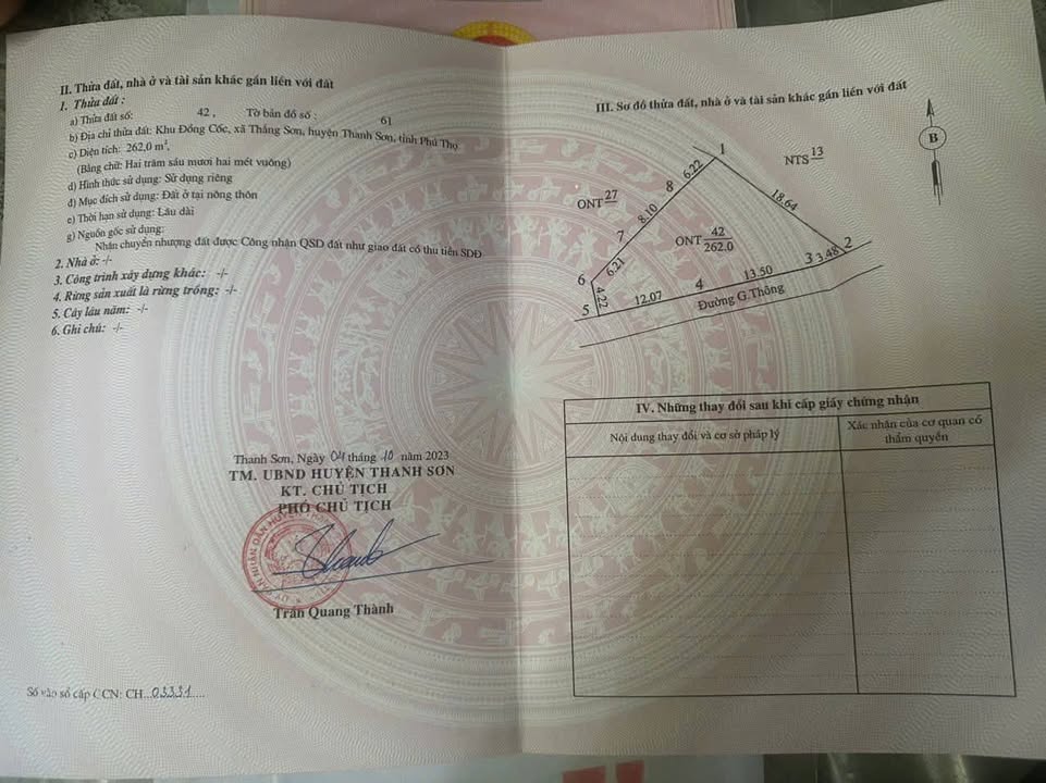 Đất nền tại Đồng Cốc, Thắng Sơn, Thanh Sơn, Phú Thọ 262m² - Đầu tư sinh lời ngay!