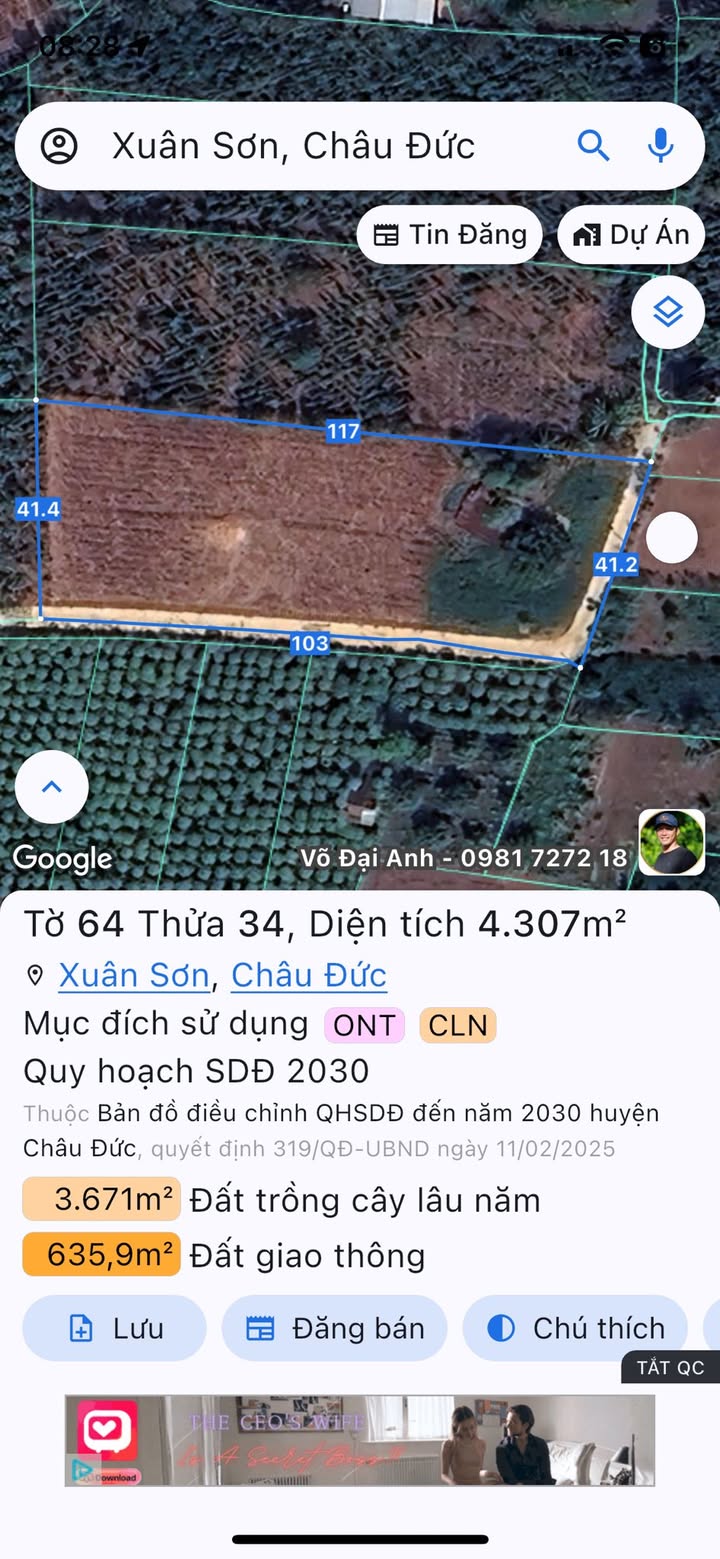 Đất nền 4,307m² xã Xuân Sơn, Châu Đức, Bà Rịa - Vũng Tàu giá 3 tỷ - Cơ hội đầu tư tuyệt vời!