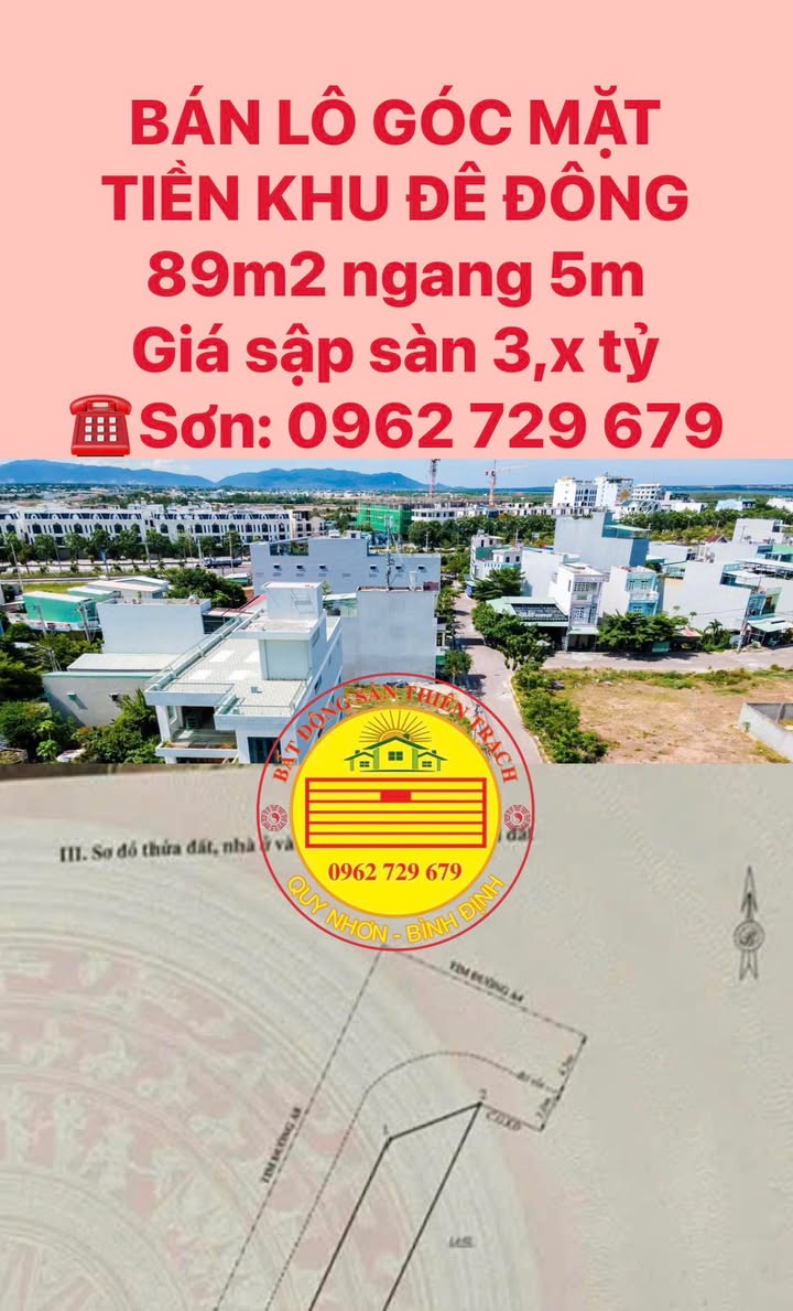 Đất nền góc mặt tiền Đê Đông, 89m² giá chỉ 3.x tỷ - Cơ hội đầu tư hiếm có!