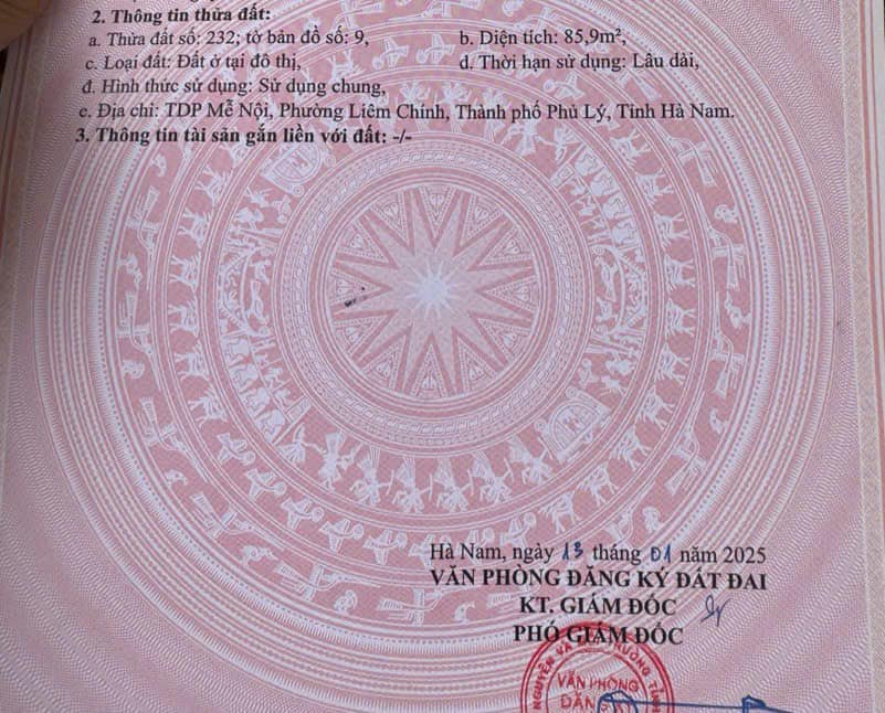 Đất nền Phủ Lý 85,9m² giá thỏa thuận - Hướng Nam, sổ đỏ ngay tay!