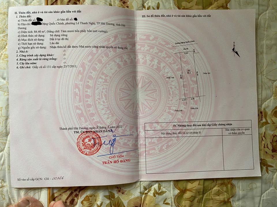 Lô đất Đặng Quốc Chinh, TP Hải Dương 84m² - Vị trí trung tâm, giá tốt!