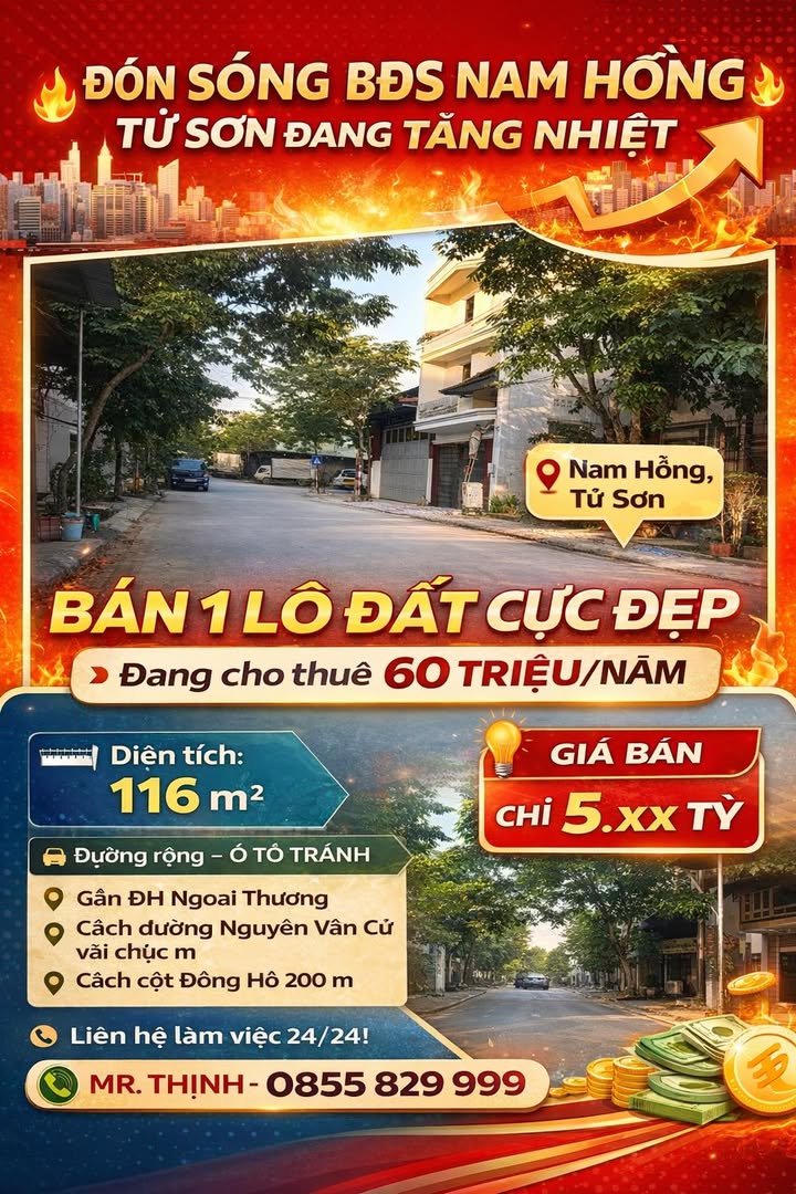 Đất Nam Hồng, Từ Sơn 116m² giá 5.5 tỷ - Đầu tư sinh lời ngay!