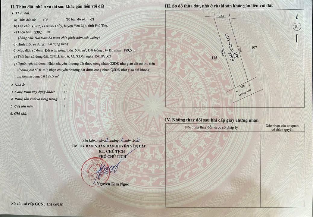 Đất nền Xuân Thủy, Yên Lập 239m² giá chỉ 200 triệu - Cơ hội đầu tư lý tưởng!