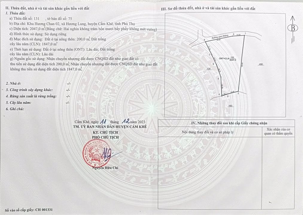 Đất farm Hương Lung, Cẩm Khê 4000m² giá 3 tỷ - Đầu tư sinh lời tuyệt vời!