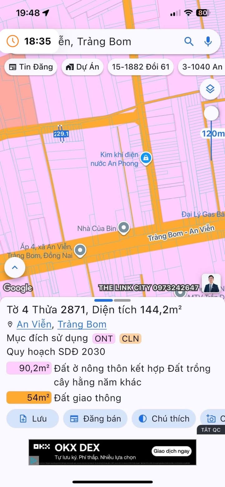 Đất thổ cư 144m² tại Ấp 4 An Viễn, Trảng Bom - Sổ riêng, giá 1.2 tỷ