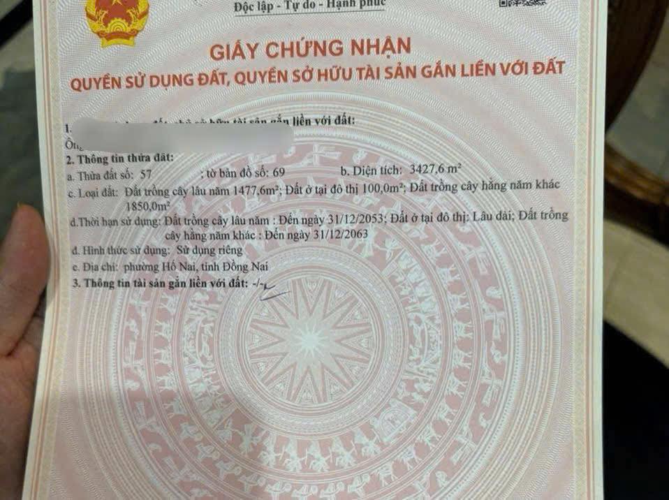 Đất thổ cư 100m² tại Phường Hố Nai - Diện tích 3430m² chỉ 1,6 triệu/m² - Cơ hội đầu tư tuyệt vời!