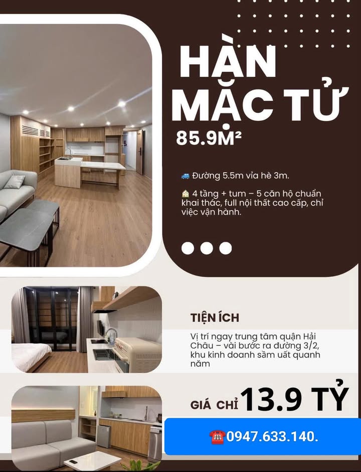 Nhà mặt tiền Hàn Mặc Tử, Hải Châu 85.9m² giá 13.9 tỷ - Đầu tư sinh lời ngay!