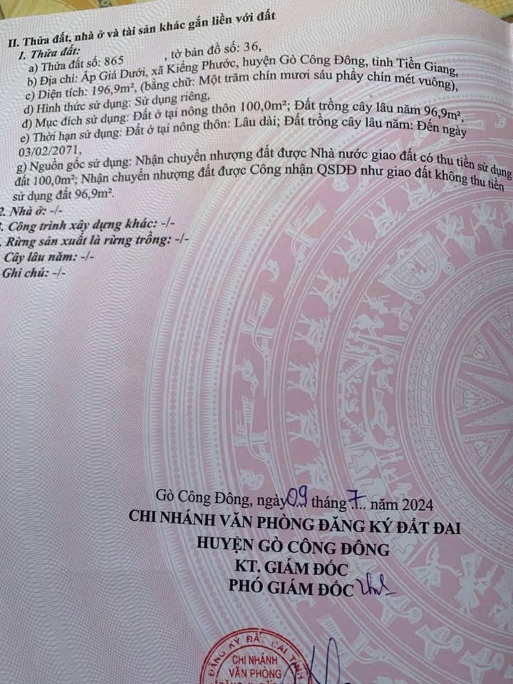 Đất thổ cư 100m² mặt tiền lộ tẻ xã Gia Thuận - Giá chỉ 120 triệu!