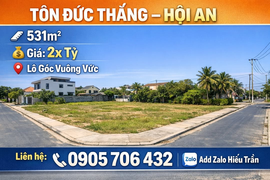 Đất lô góc Tôn Đức Thắng Hội An 531m² giá 20 tỷ - Cơ hội đầu tư hiếm có!