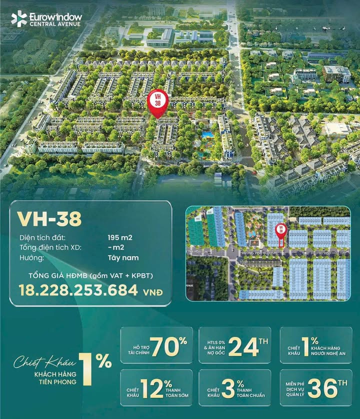 Đất nền Central Avenue Nghi Phú 195m² - Căn góc đẹp, gần tiện ích