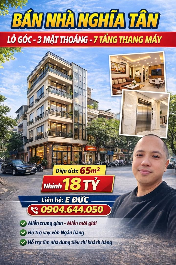 Nhà Nghĩa Tân, Cầu Giấy 65m² giá 18 tỷ - Lô góc 3 mặt thoáng, thang máy hiện đại!