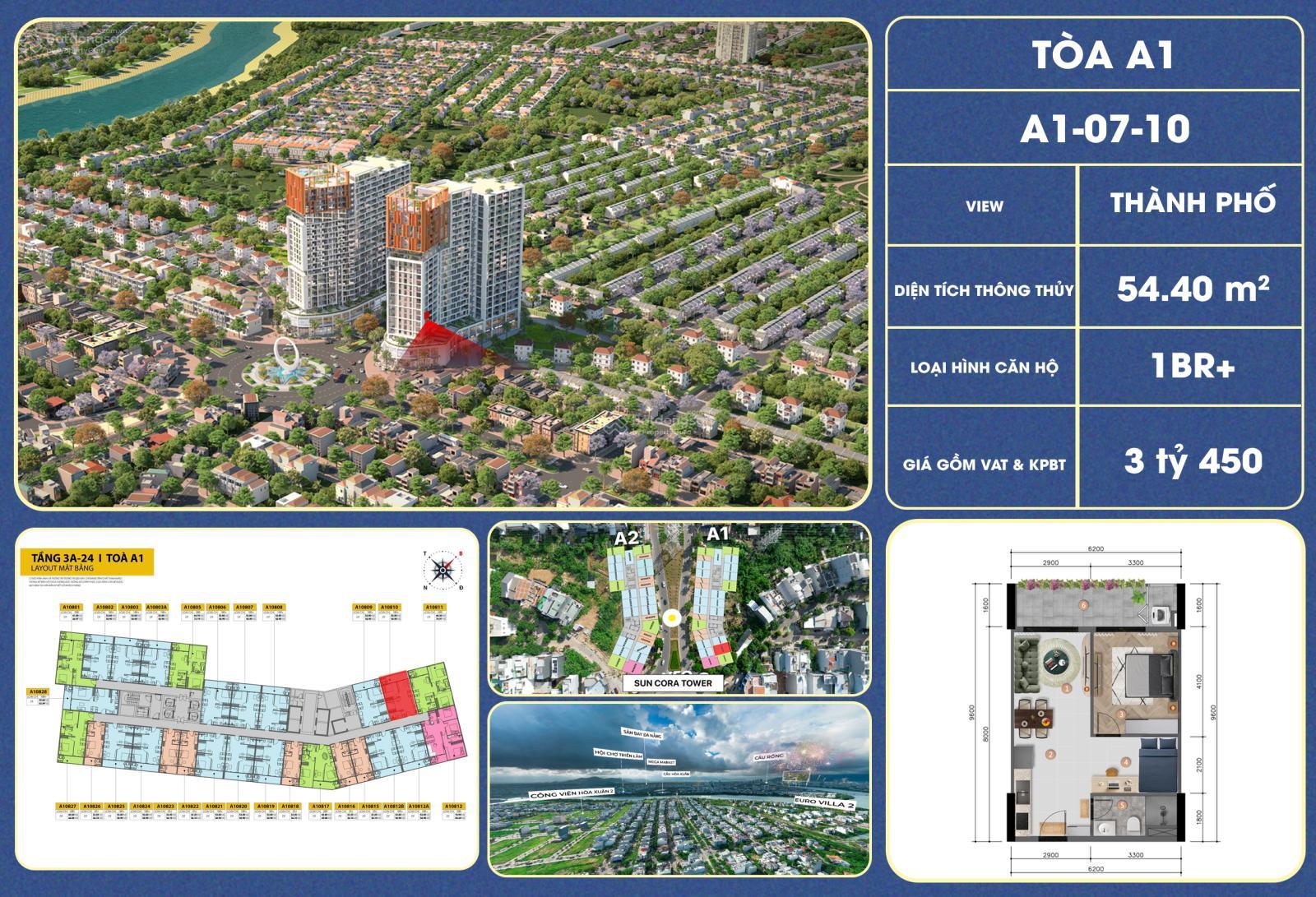 Căn hộ Sun Cora Tower Đà Nẵng 54.4m² giá 2.92 tỷ - Lựa chọn đầu tư thông minh!