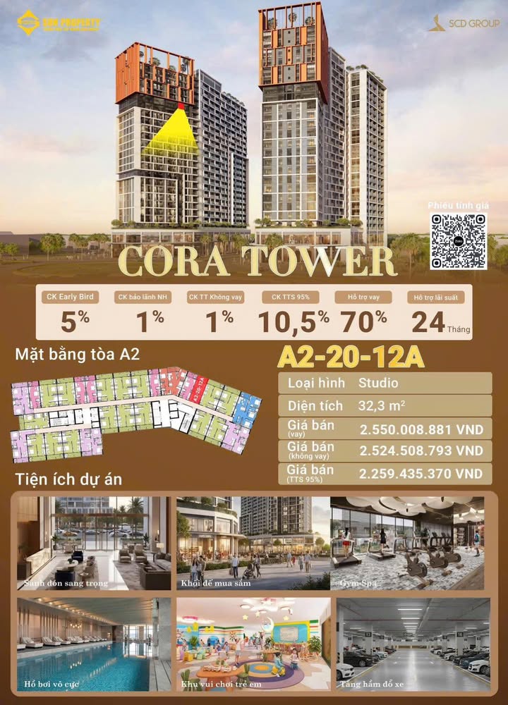Căn hộ Cora Tower Đà Nẵng 32m² giá 2.259 tỷ - Đầu tư tuyệt vời!