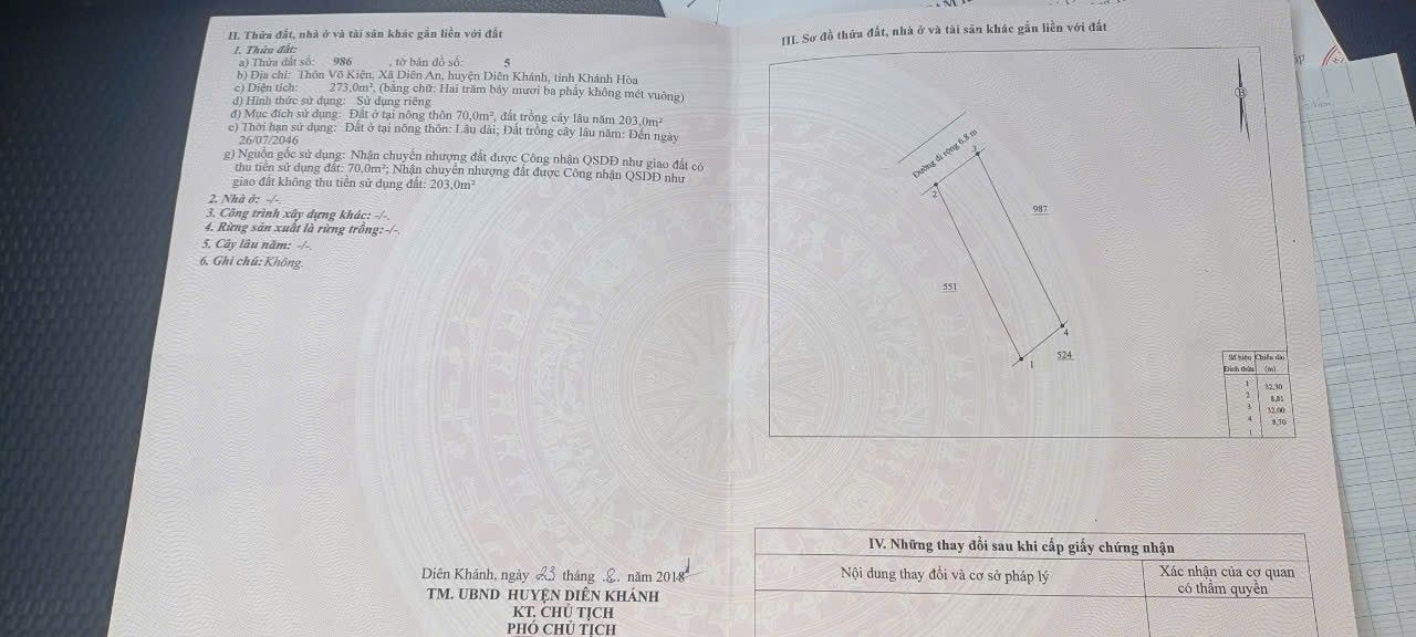 Đất nền Diên An, Diên Khánh 273m² giá 1.911 tỷ - Khu vực cao ráo, không ngập lụt!