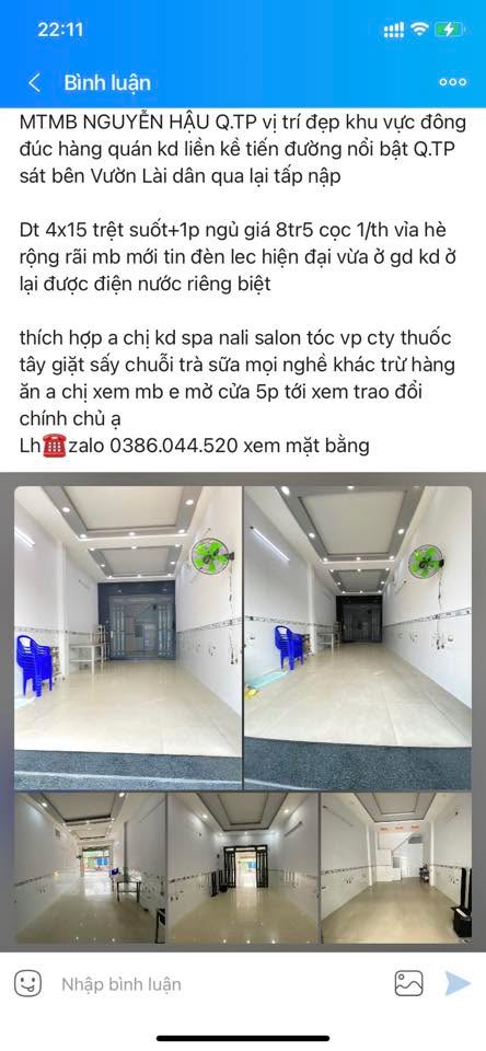 Mặt bằng kinh doanh cho thuê tại Nguyễn Hậu, Quận Tân Phú - Giá 8.5 triệu/tháng, vị trí đắc địa!