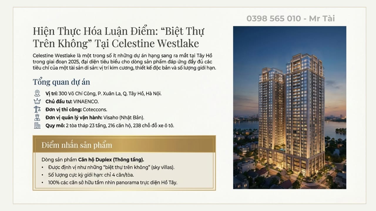 Duplex Hồ Tây 190m² giá thỏa thuận - Không gian sống đẳng cấp ngay ven hồ!