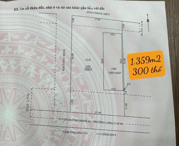 Đất thổ cư xã Trường Long, huyện Phong Điền 1909m² giá 2.6 tỷ - Cơ hội đầu tư tuyệt vời!
